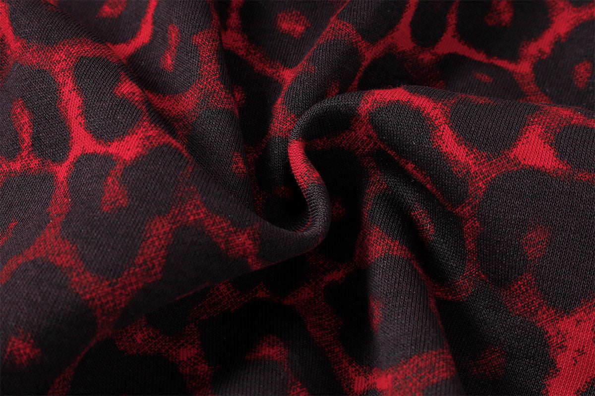 Veste hoodie zippée à motif léopard – Imprimé animal rouge et noir oversize avec