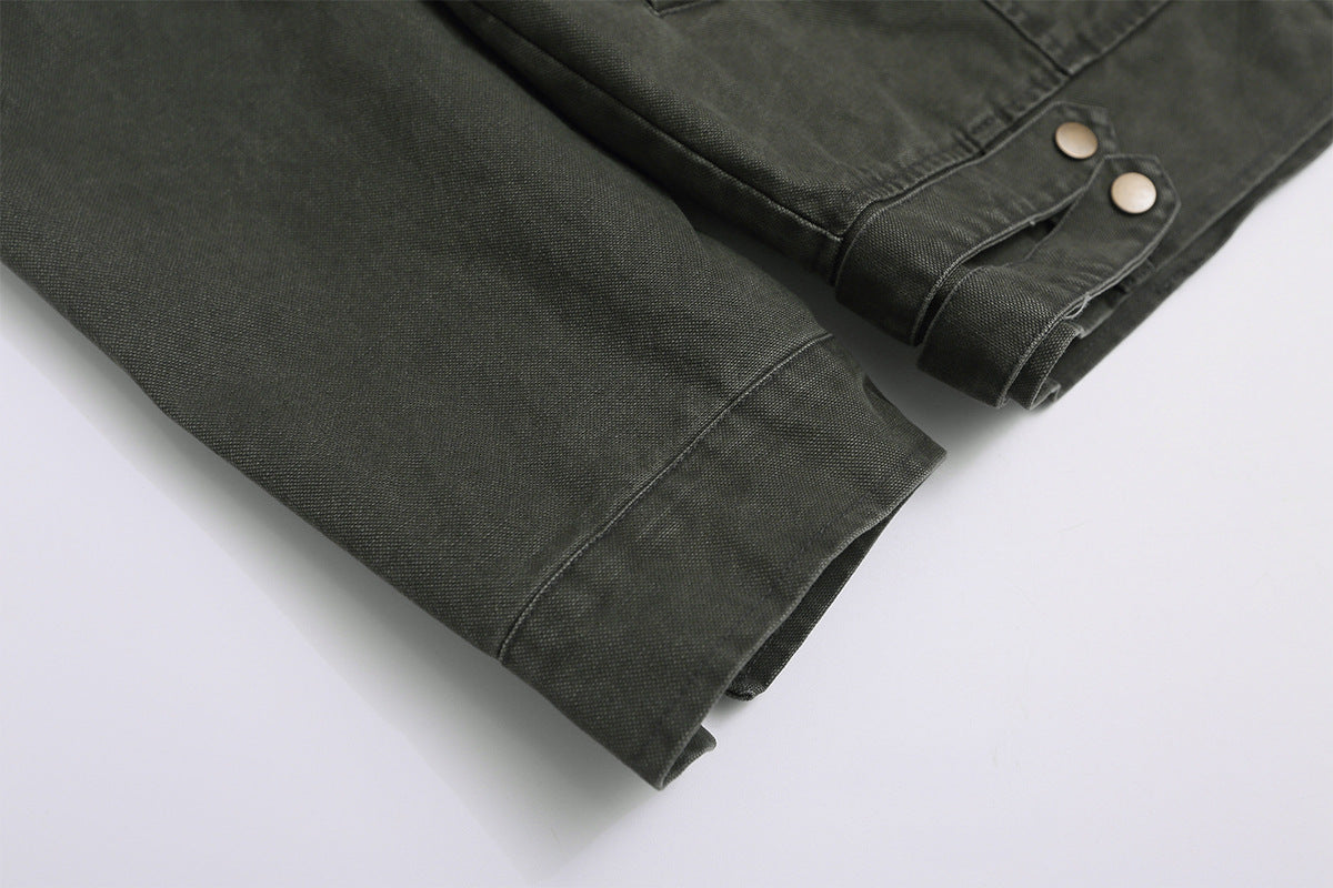 Men's Washed Asymmetric-Zip Moto Jacket with Epaulettes
