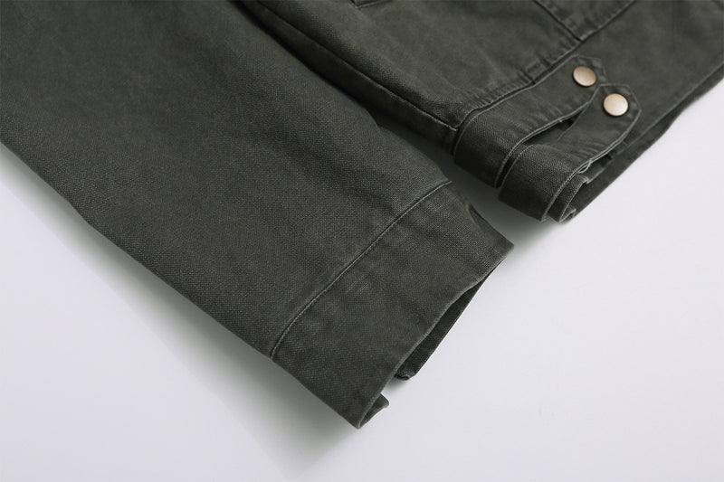 Men's Washed Asymmetric-Zip Moto Jacket with Epaulettes