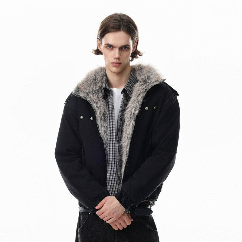 Men's Studded Bomber Jacket with Faux Fur Collar – High Street Winter Coat
