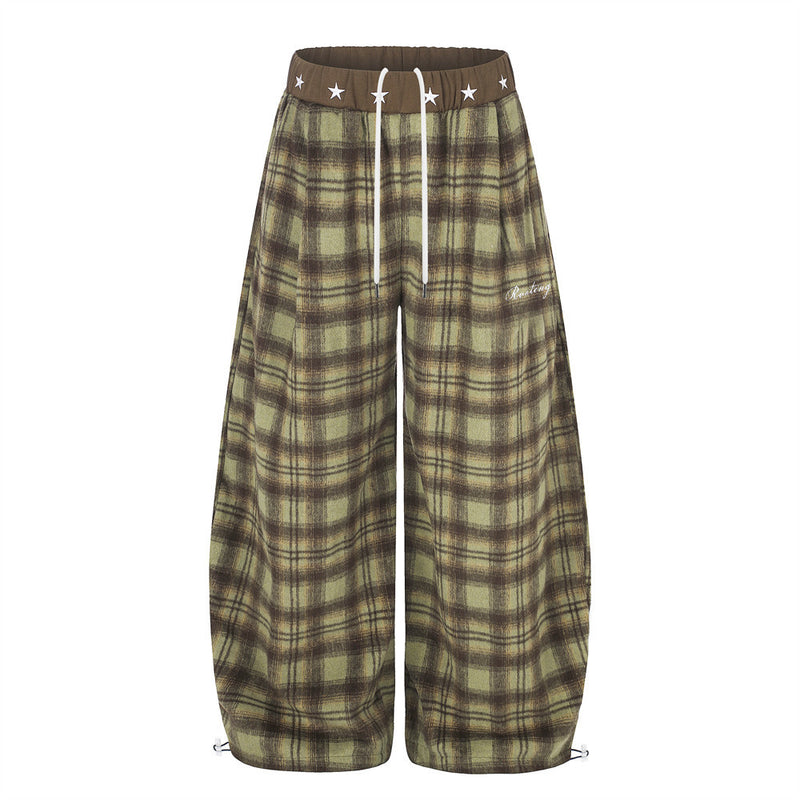 Pantalon large ballon à carreaux – pantalon streetwear oversize avec ceinture étoilée