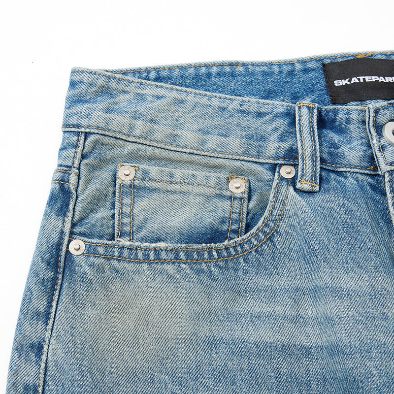 Wide Leg Baggy Jeans – Men's Vintage Washed Light Blue Straight Fit Denim