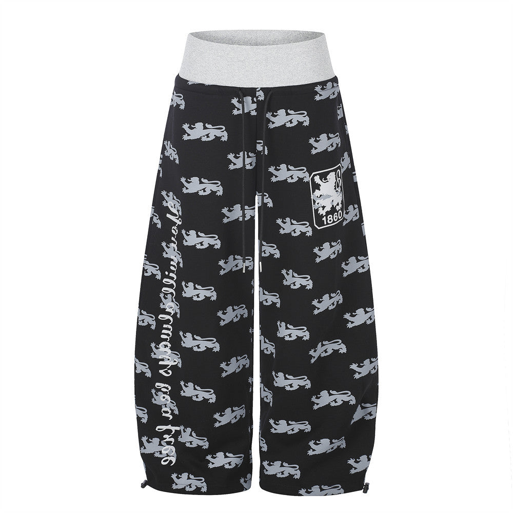 Pantalon de survêtement large imprimé lions, avec bande contrastante taille haute