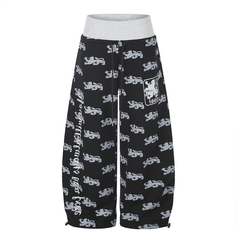 Pantalon de survêtement large imprimé lions, avec bande contrastante taille haute