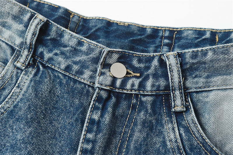 Gradient Washed Ripped Wide-Leg Jeans – Baggy Patchwork Dad Pants