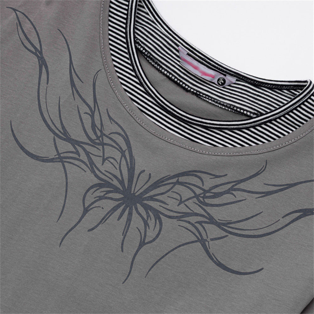 Men's Faux Two-Piece Striped Long Sleeve T-Shirt with Abstract Tribal Print