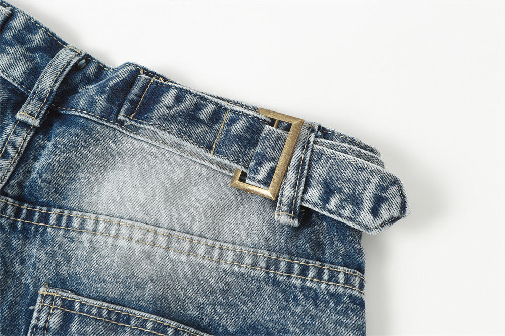 Gradient Washed Ripped Wide-Leg Jeans – Baggy Patchwork Dad Pants