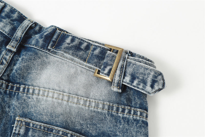 Gradient Washed Ripped Wide-Leg Jeans – Baggy Patchwork Dad Pants
