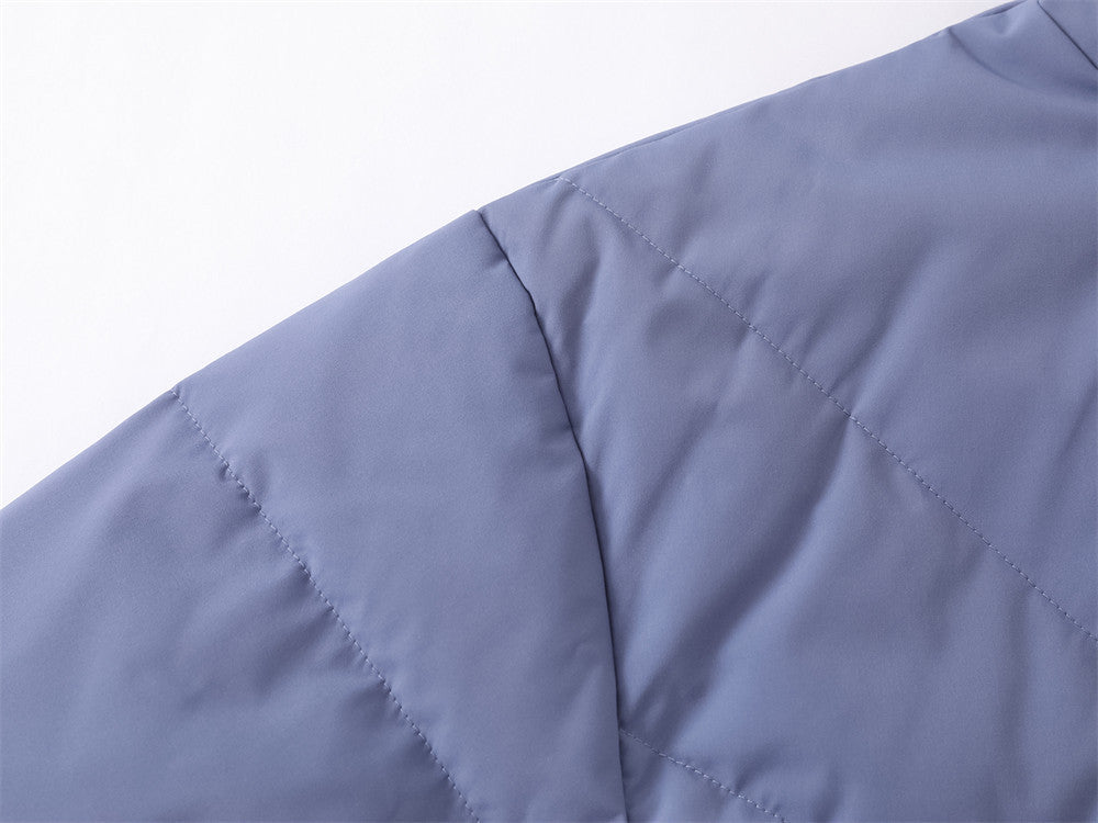 Doudoune oversize – Col montant, matelassage chevron et zip intégral, bleu