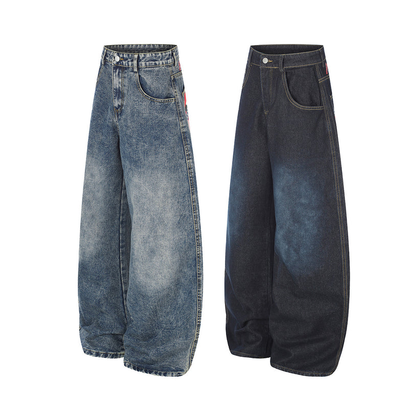 Jean baggy à jambes larges avec poches arrière graphiques – Coupe tonneau oversize