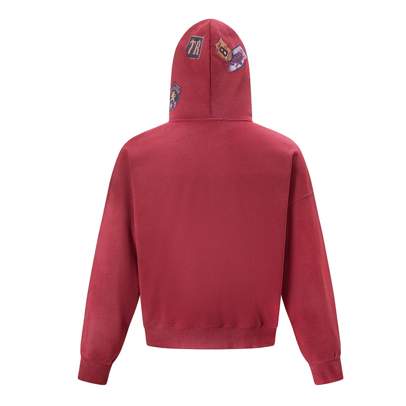 Sweat à capuche zippé carré à écussons brodés – Hoodie streetwear acid-wash