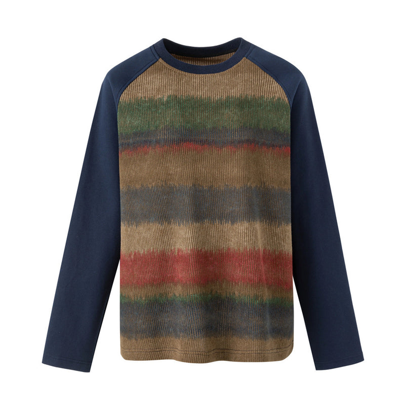 Men's Tie-Dye Stripe Raglan Long Sleeve Sweater with Colorblock Sleeves