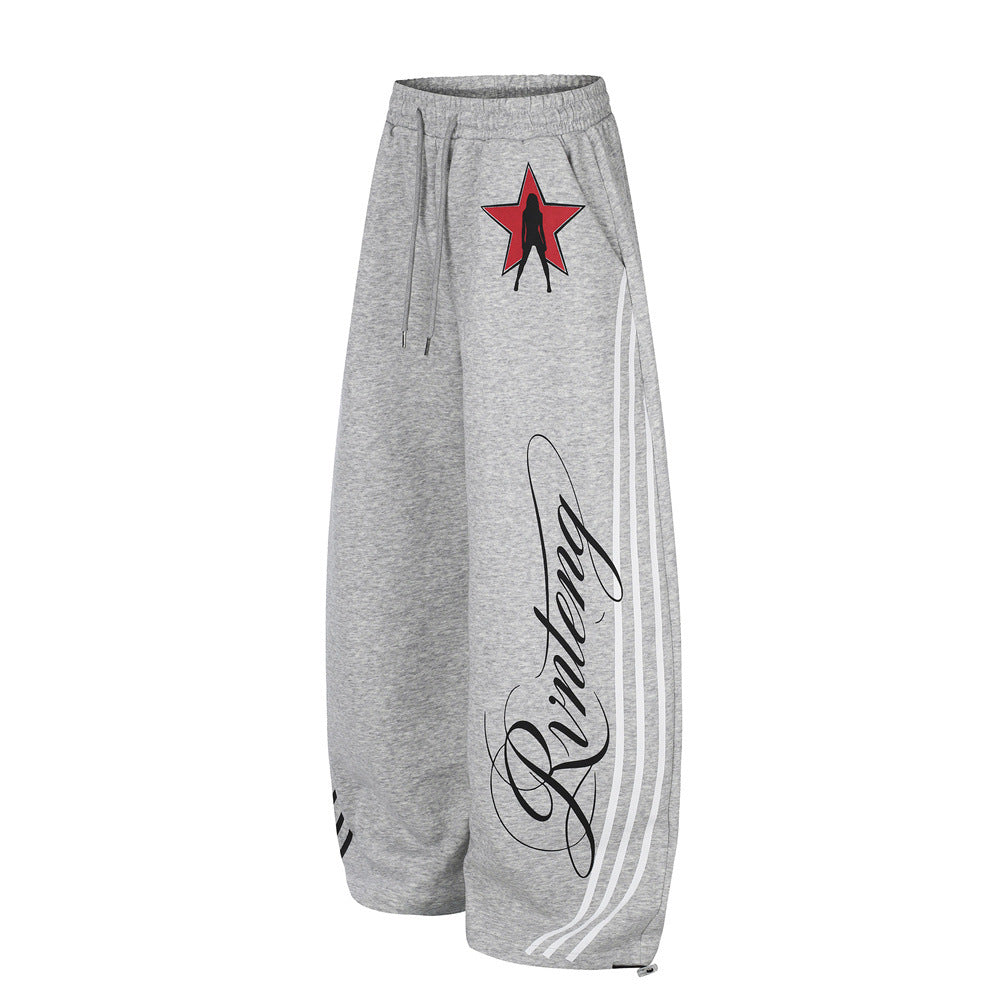 Wide-Leg-Sweathose mit Stern-Grafik und dreifachen Streifen-Details