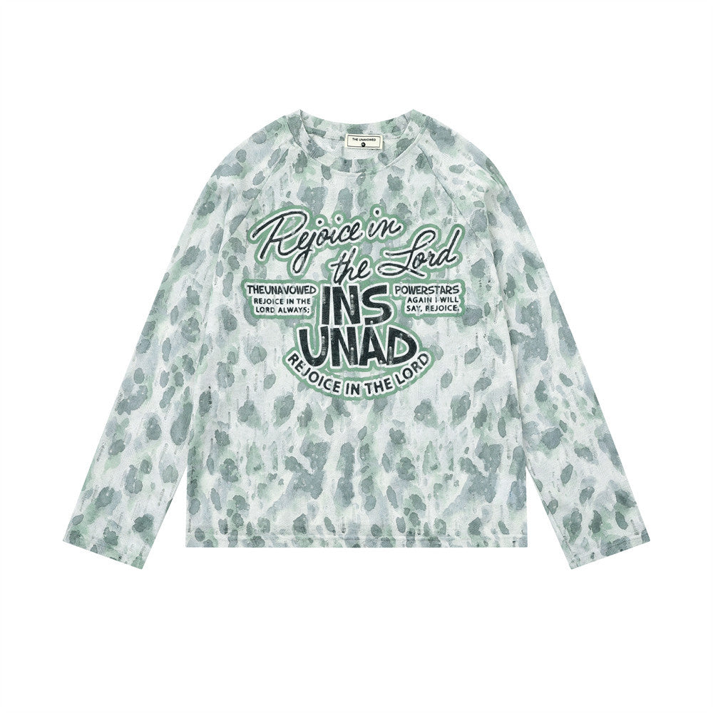 Camiseta gráfica de manga larga con estampado de leopardo – Animal print tie-dye con letras