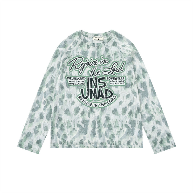 Camiseta gráfica de manga larga con estampado de leopardo – Animal print tie-dye con letras