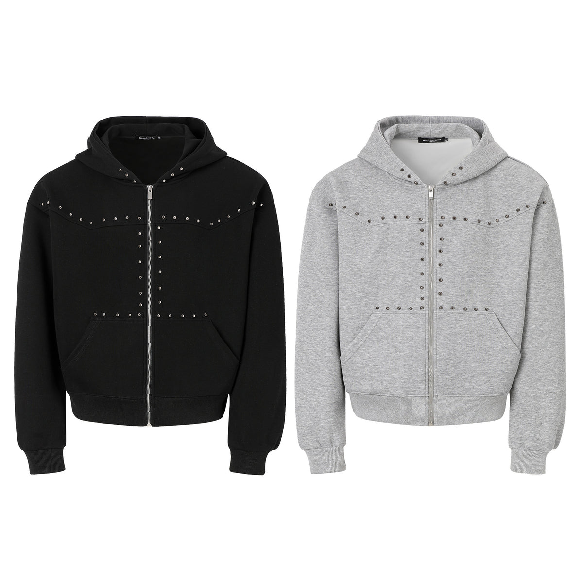 Designer Zip-Up Hoodie with Metal Stud Detail — Heavyweight Oversized Fit