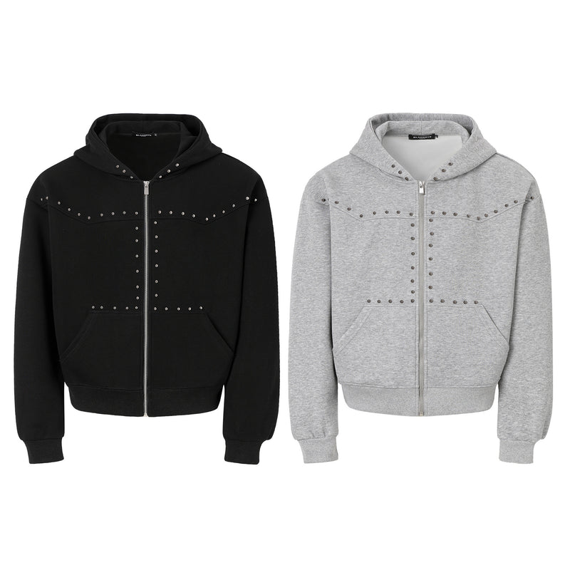 Designer Zip-Up Hoodie with Metal Stud Detail — Heavyweight Oversized Fit