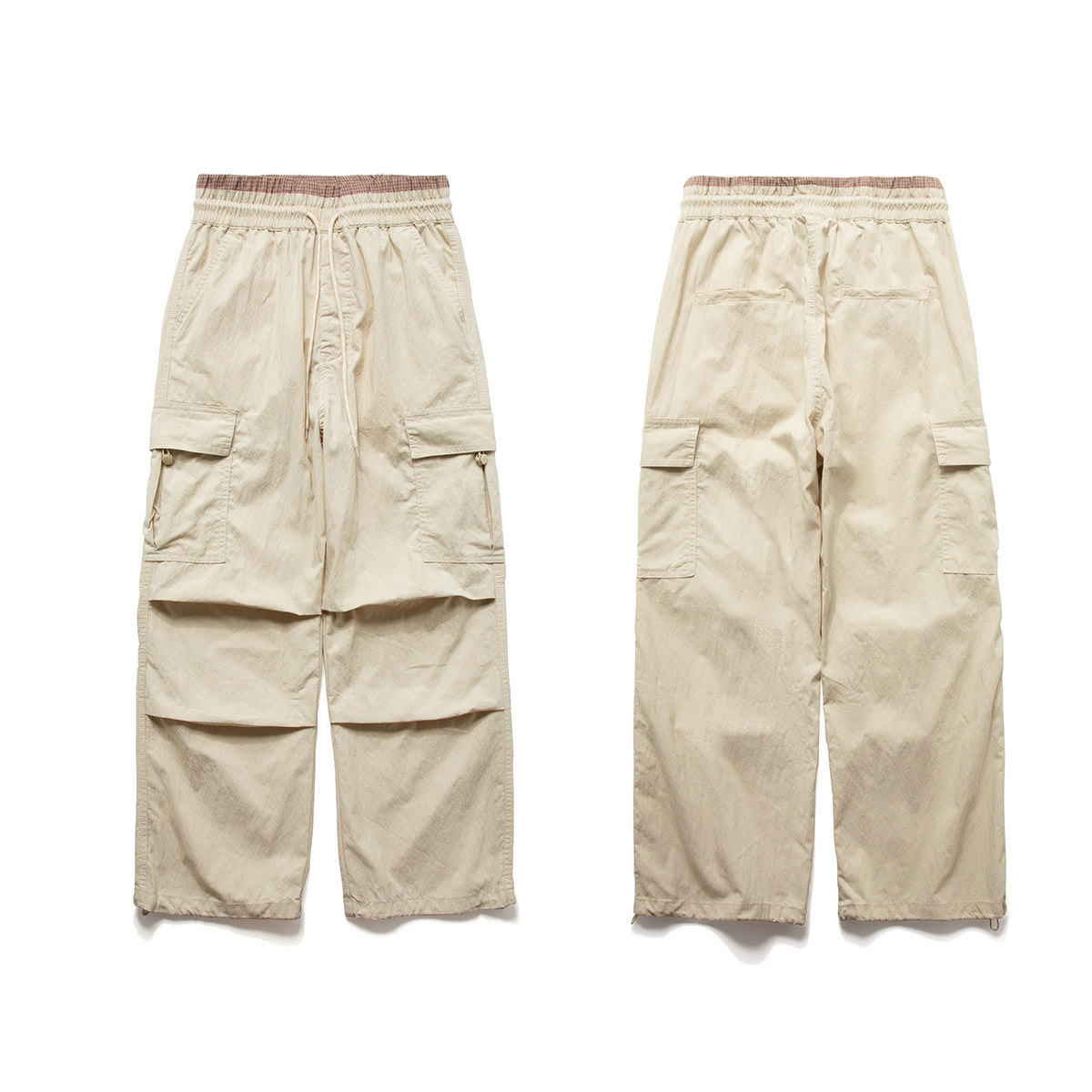 Wide-Leg Cargo Pants with Elastic Waist & Multi-Pocket Design
