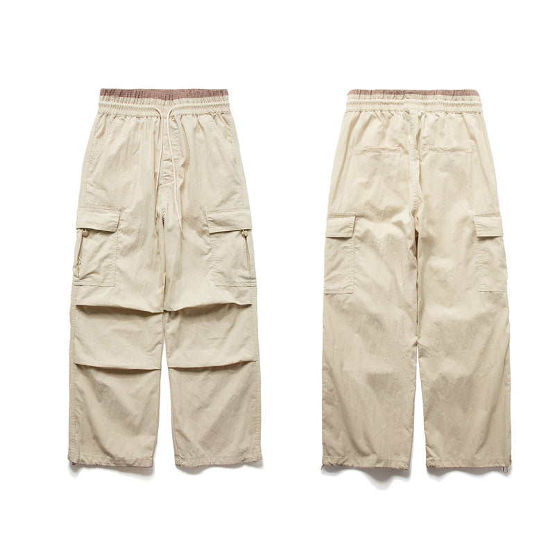 Wide-Leg Cargo Pants with Elastic Waist & Multi-Pocket Design