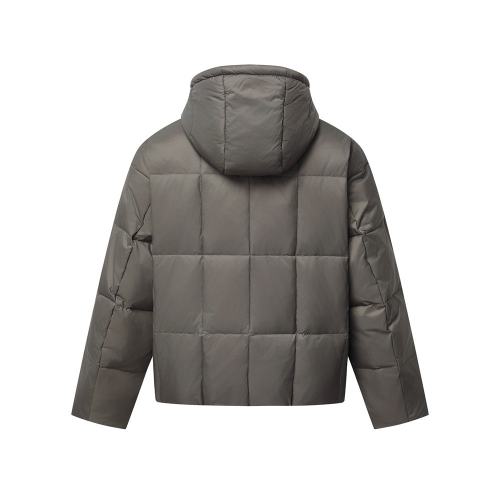 Herren-Pufferjacke mit Steppung – Wintermantel mit Kapuze und durchgehendem Reißverschluss