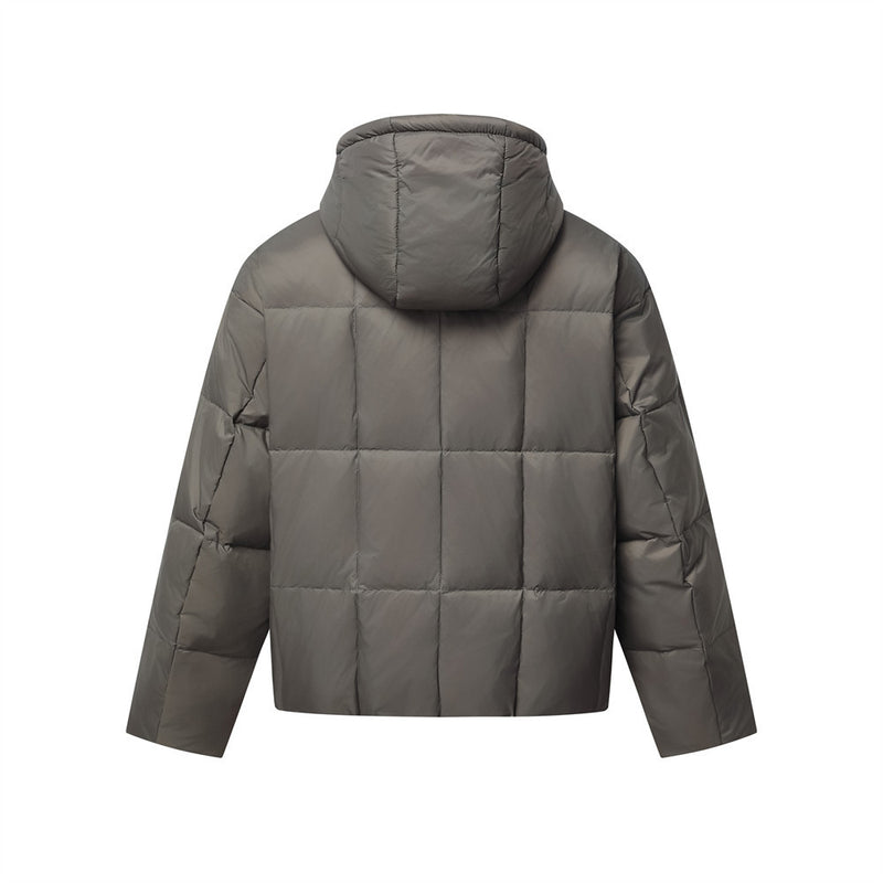 Herren-Pufferjacke mit Steppung – Wintermantel mit Kapuze und durchgehendem Reißverschluss