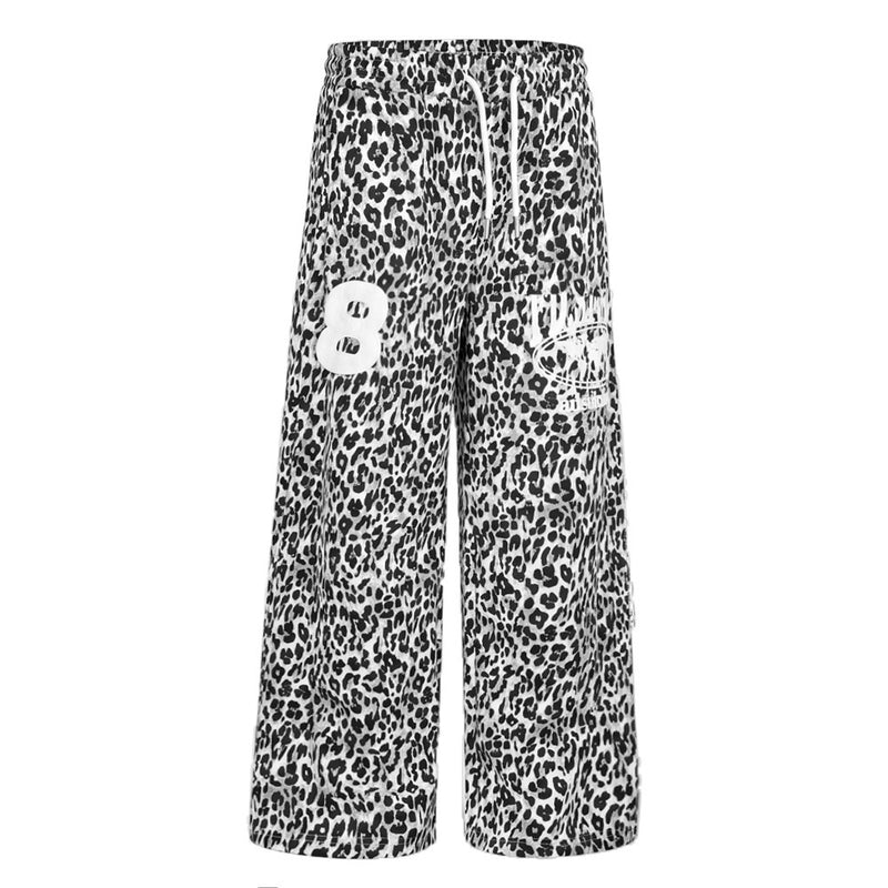 Pantalon de survêtement homme à jambes larges, imprimé léopard – Coupe décontractée avec cordon