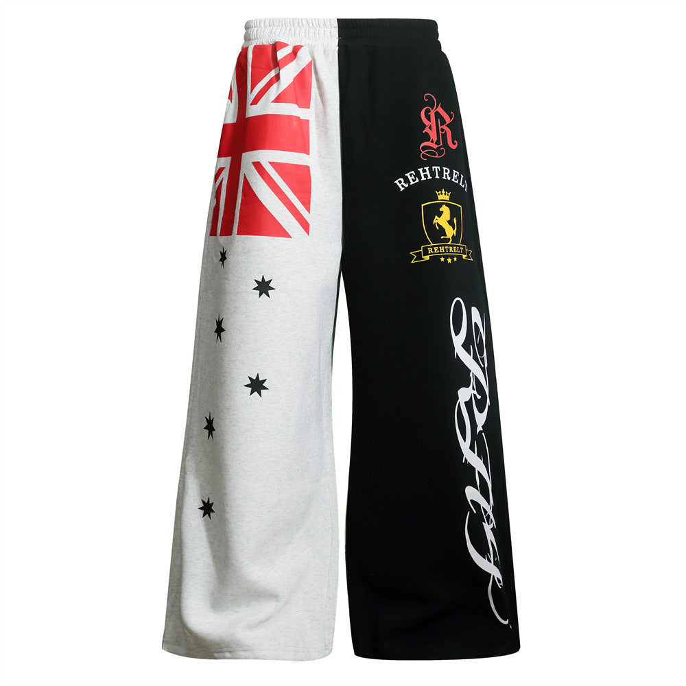 Men's Wide-Leg Sweatpants – Colorblock Union Jack & Camo Print with Script Logo