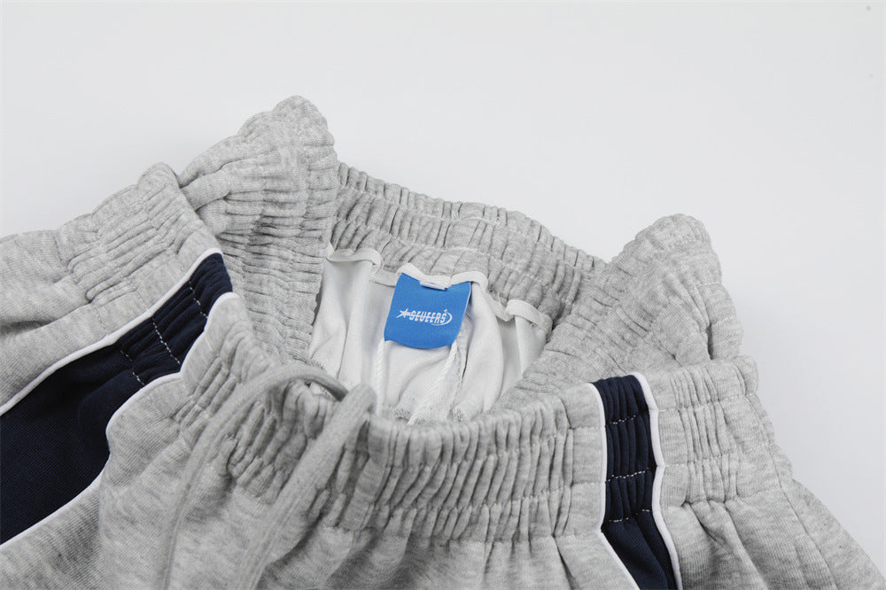 Colorblock Wide-Leg Sweatpants with Eagle Emblem & Faux Double Waistband