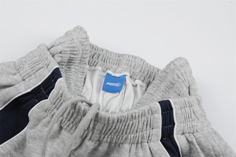Colorblock Wide-Leg Sweatpants with Eagle Emblem & Faux Double Waistband