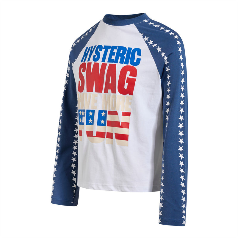 Men's Long Sleeve Graphic Tee – Stars Raglan Colorblock with American Flag