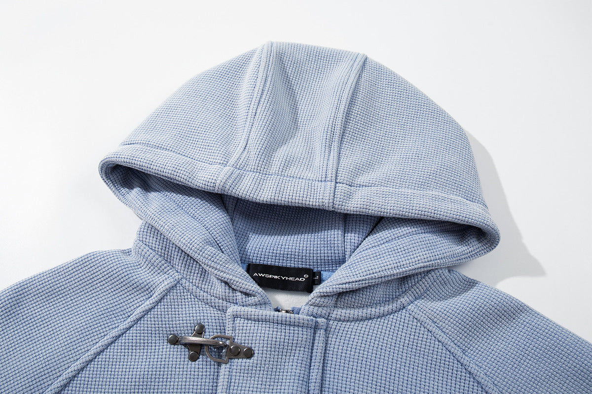 Hooded-Bomberjacke aus Waffelstrick mit Washed-Finish und Metallverschlüssen