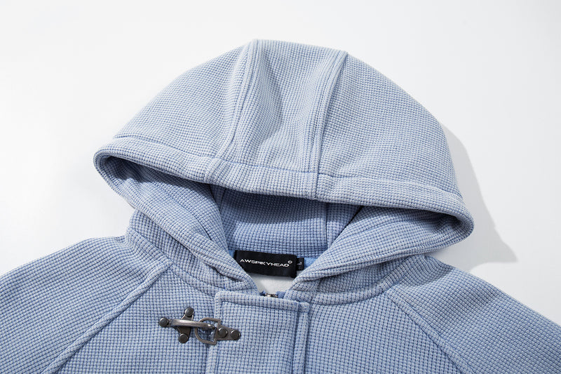 Hooded-Bomberjacke aus Waffelstrick mit Washed-Finish und Metallverschlüssen