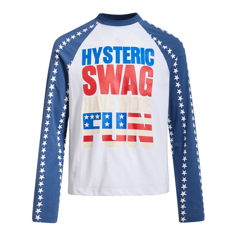 Men's Long Sleeve Graphic Tee – Stars Raglan Colorblock with American Flag