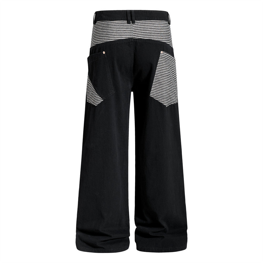 Wide-Leg Cargo Pants with Contrast Stripe Pockets – Men's Relaxed Straight