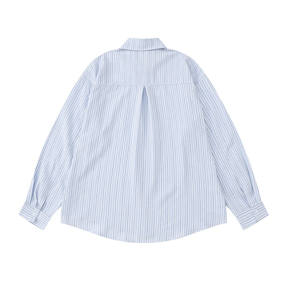 Blue Striped Long Sleeve Shirt Men – Oversized Relaxed Fit Button-Up