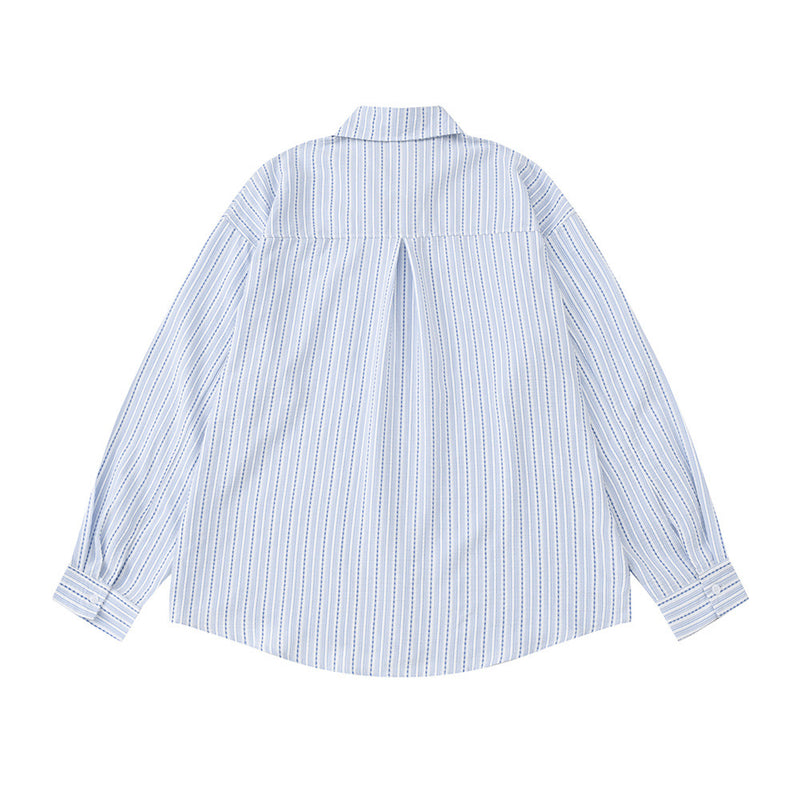 Blue Striped Long Sleeve Shirt Men – Oversized Relaxed Fit Button-Up