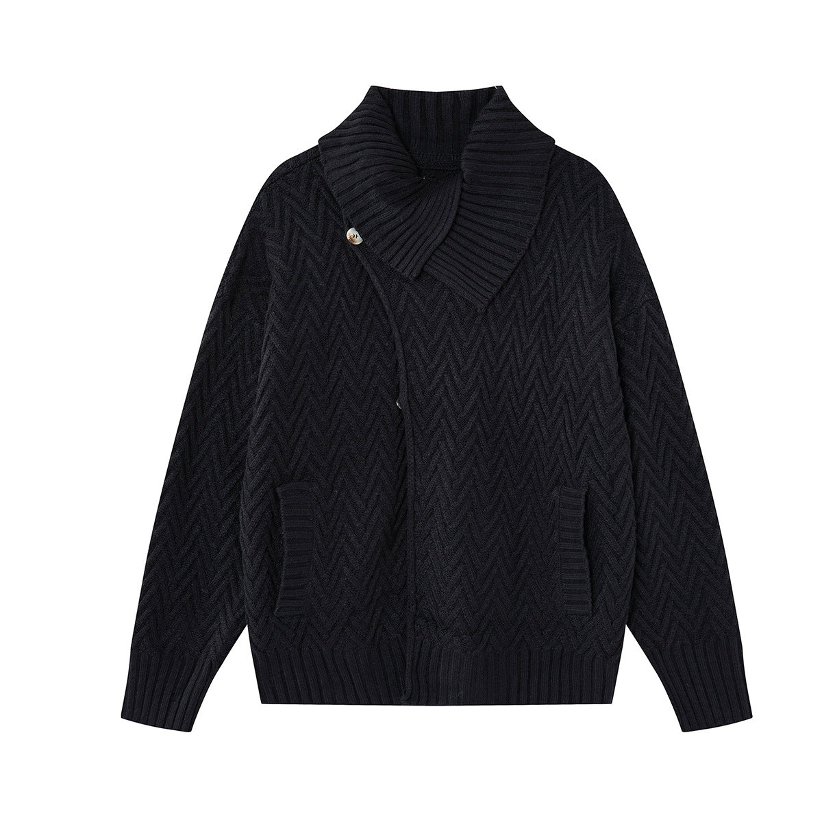 Cardigan en maille torsadée chevrons avec col châle et poches avant