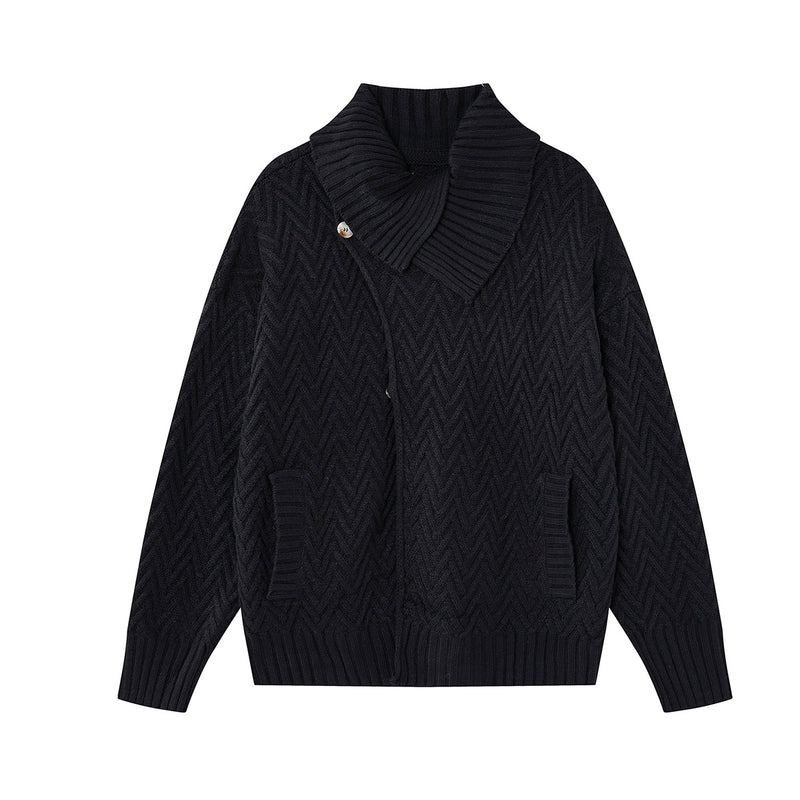 Cardigan en maille torsadée chevrons avec col châle et poches avant