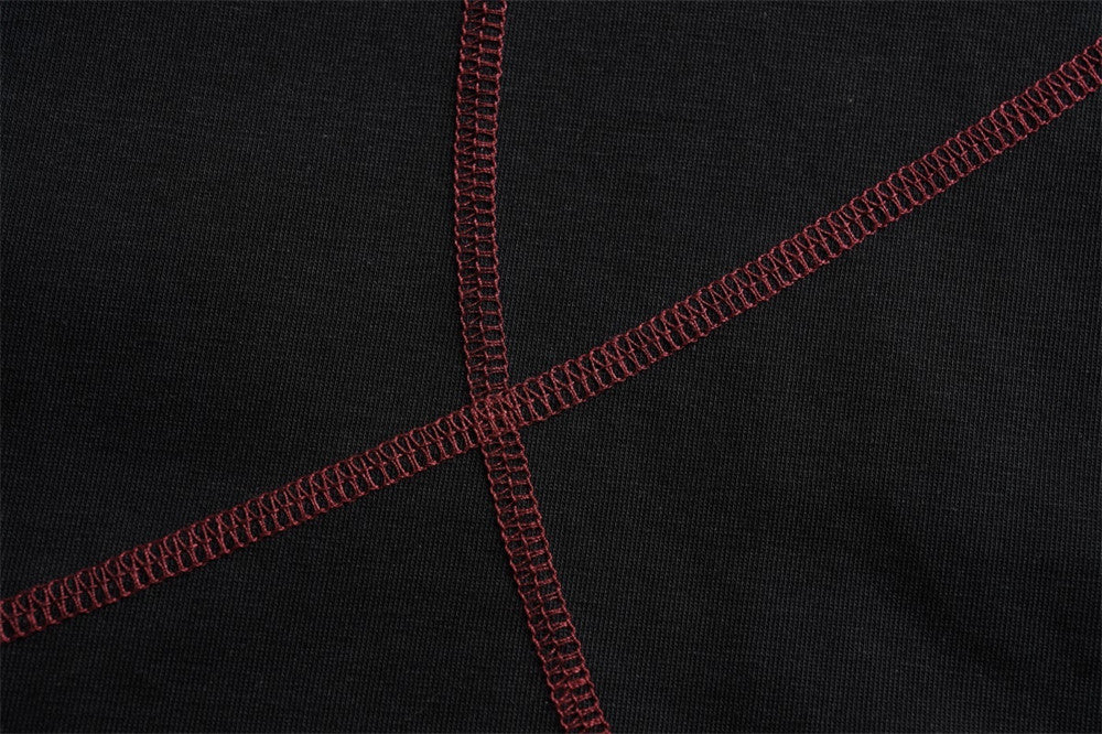 Oversized Irregular Stitch Contrast Snap-Shoulder T-Shirt