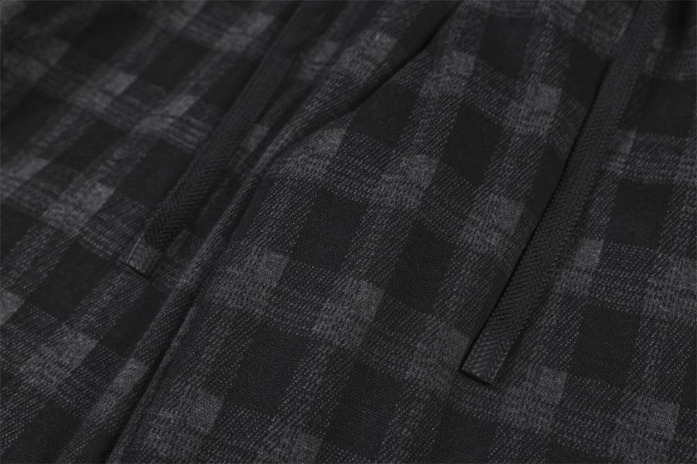 Men's Plaid Dress Pants – Wide-Leg Pleated Baggy Trousers in Black & Grey Check