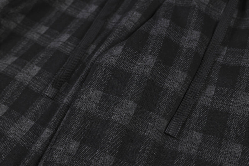 Men's Plaid Dress Pants – Wide-Leg Pleated Baggy Trousers in Black & Grey Check