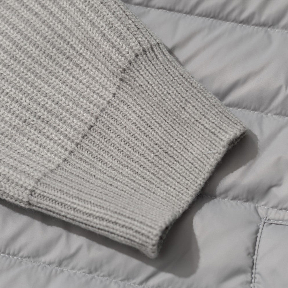 Men's Quilted Puffer Jacket with Ribbed Knit Sleeves & High Neck