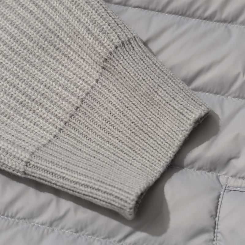 Men's Quilted Puffer Jacket with Ribbed Knit Sleeves & High Neck