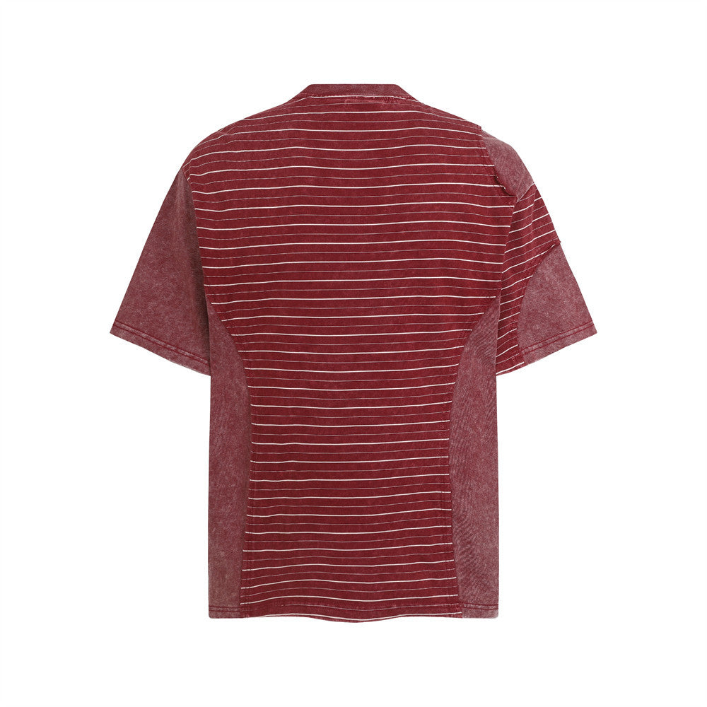 Irregular Patchwork Stripe Oversized T-Shirt | Vintage Acid Wash Retro Tee