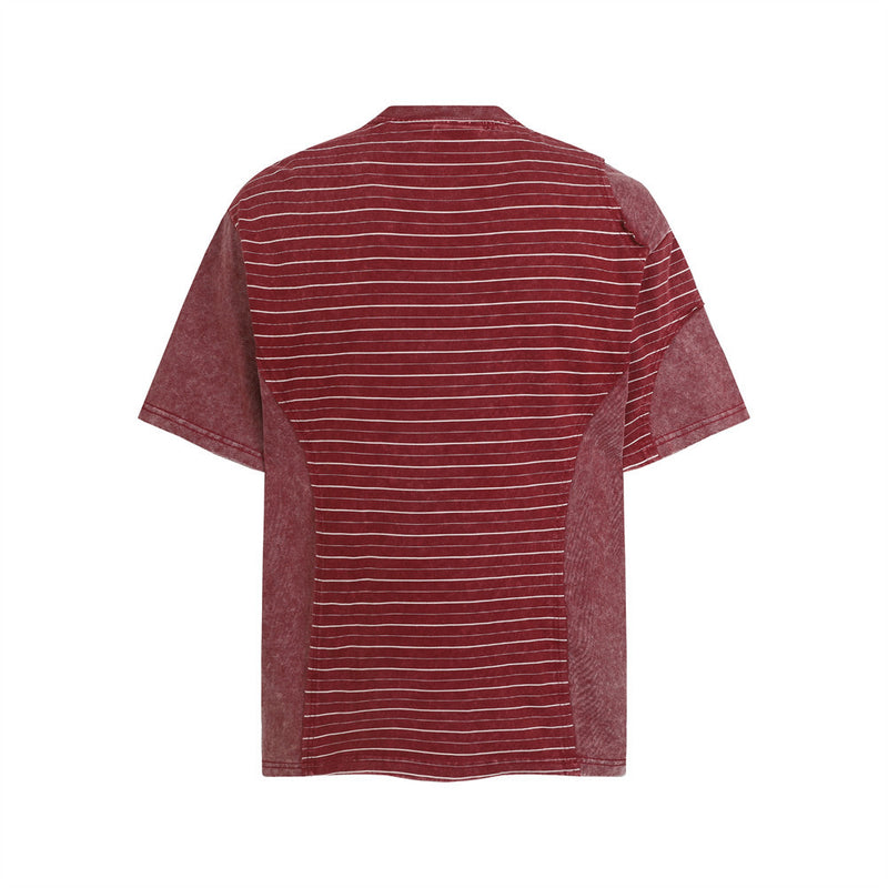 Irregular Patchwork Stripe Oversized T-Shirt | Vintage Acid Wash Retro Tee