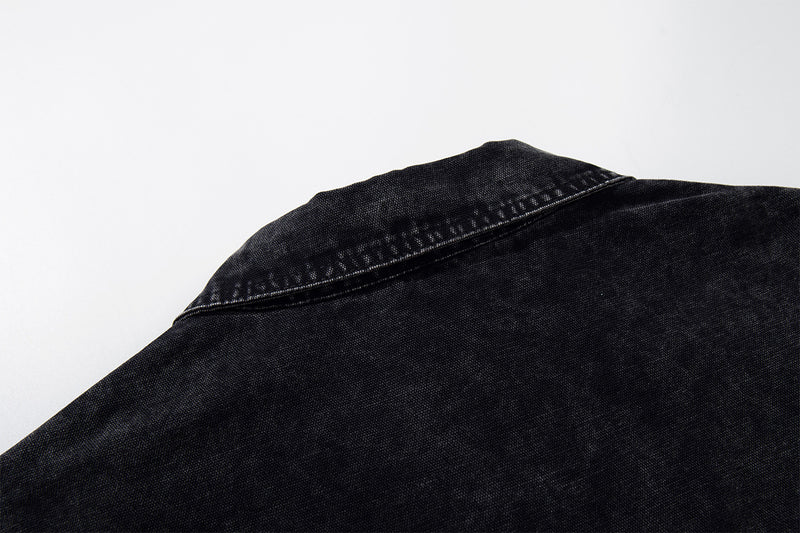 Acid Wash Denim Overshirt with Leather Patch Pockets & Snap Buttons