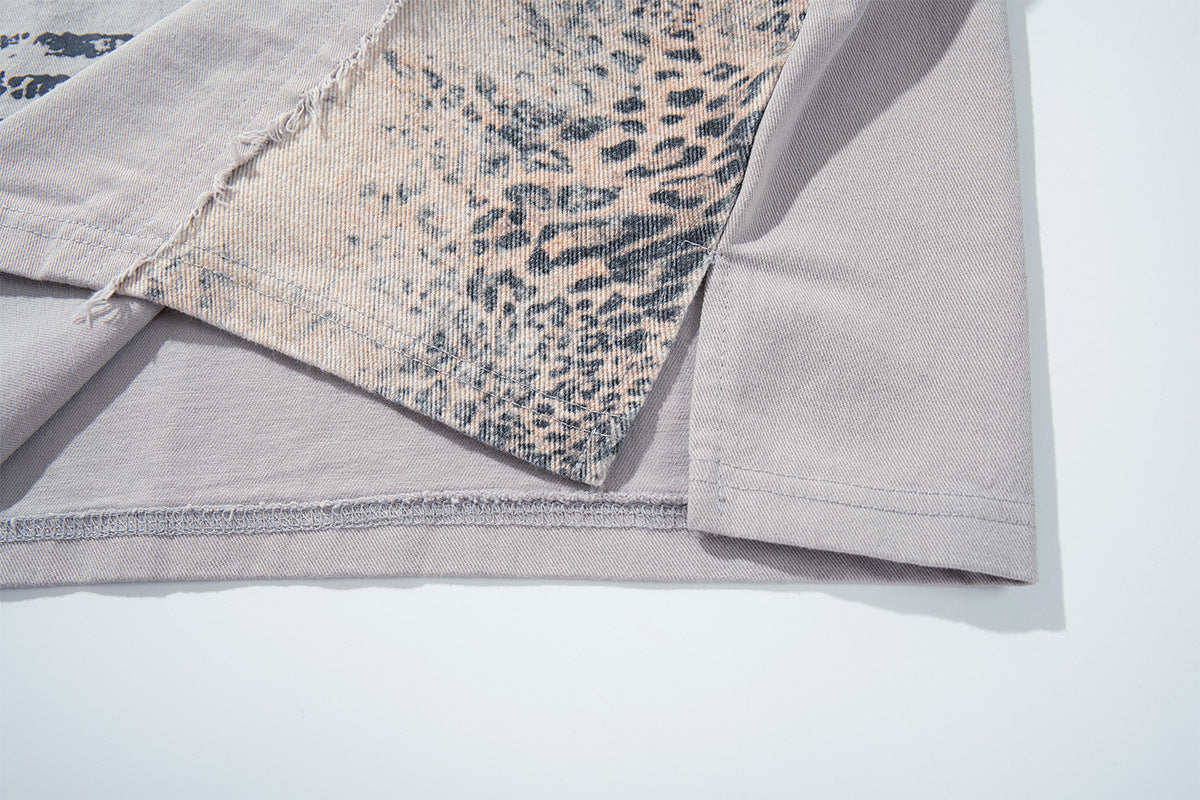 Chemise à col et manches courtes – Polo patchwork léopard graffiti
