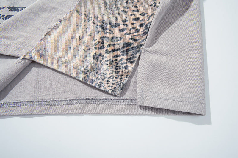 Chemise à col et manches courtes – Polo patchwork léopard graffiti