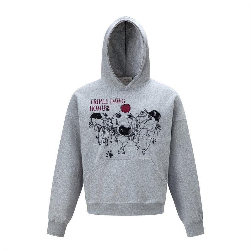 Triple Dawg Homies Graphic Pullover Hoodie – Oversized Hip-Hop Sweatshirt