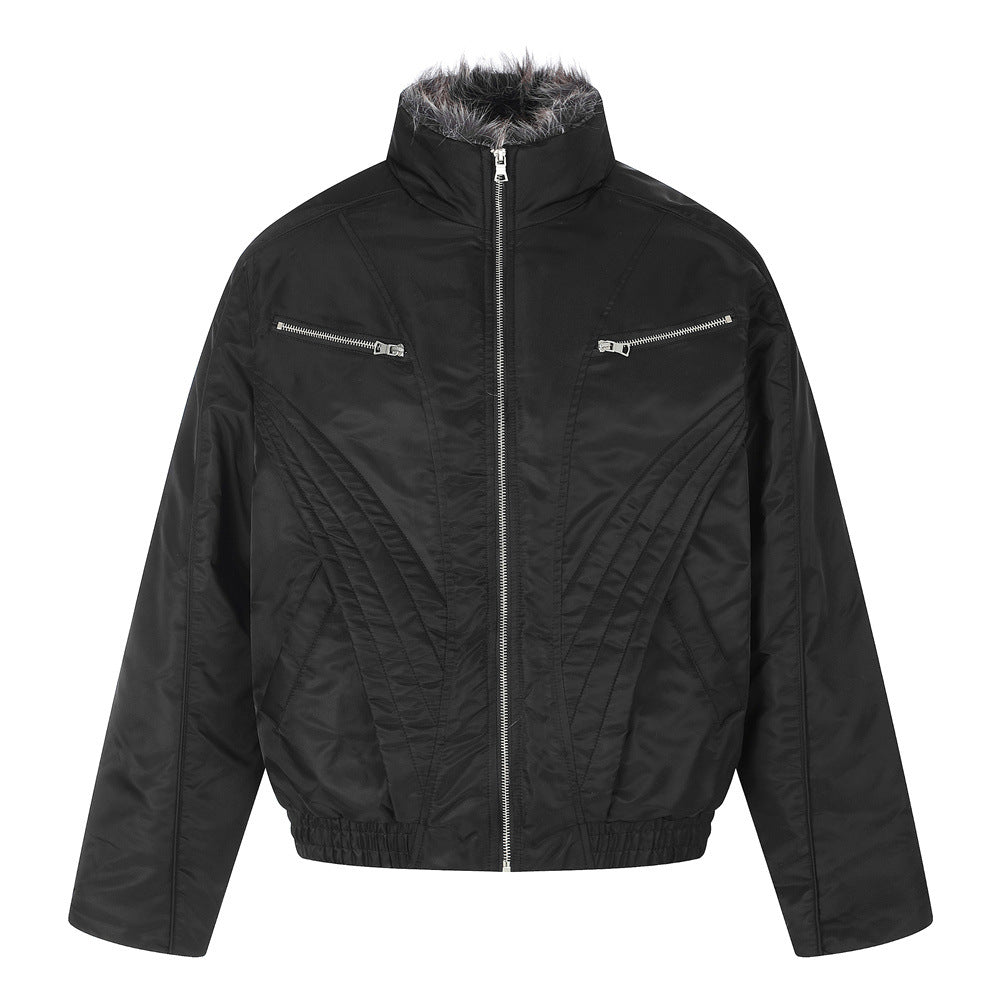 Faux Fur Collar Padded Bomber Jacket – Quilted Stitch Detail Men's Winter Coat